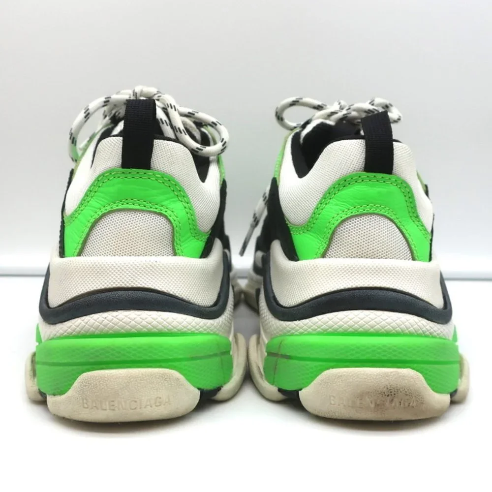 BALENCIAGA TRIPLE S SNEAKERS WHITE/BLACK/NEON GREEN SIZE 37 - Picture 8 of 12
